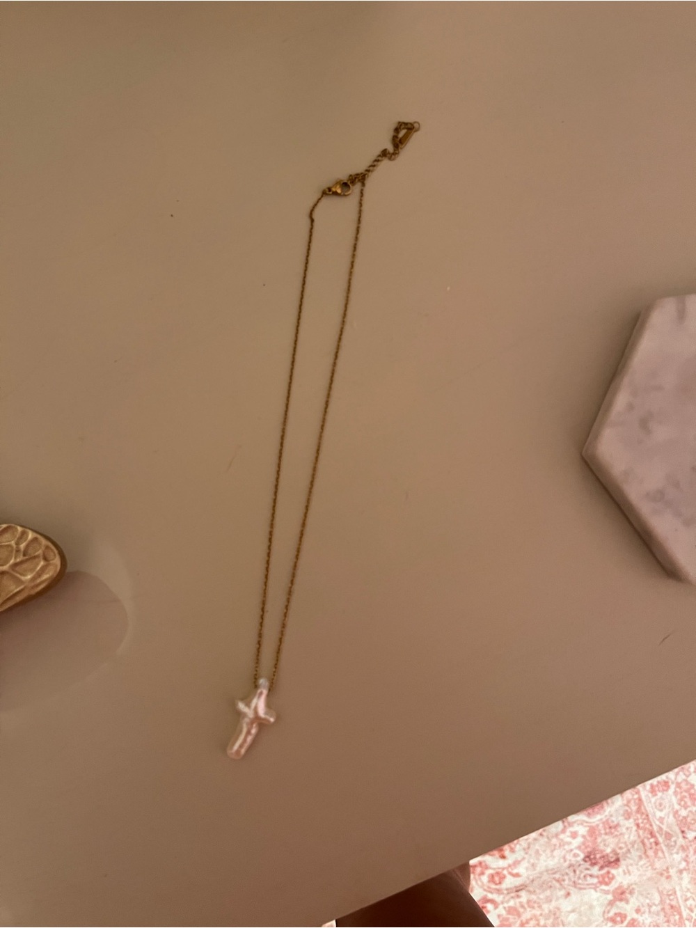 Gold Pearl Cross Necklace